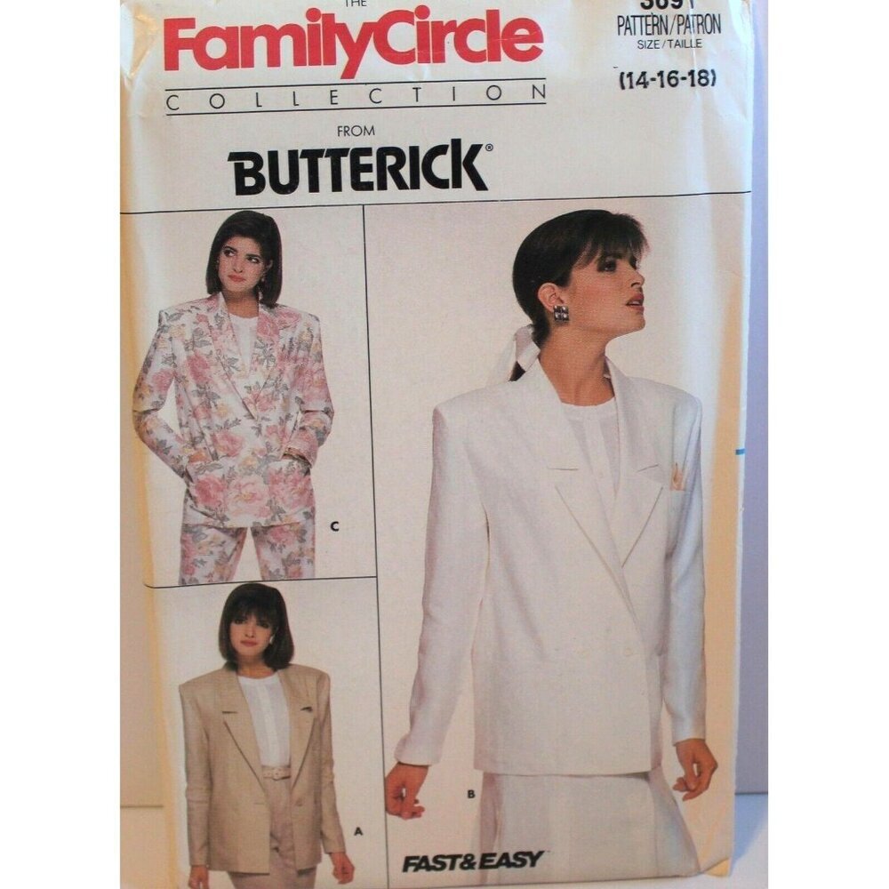 Butterick Family Circle‎ Womens Jacket Sewing Pattern 3691 Size 14-16-18